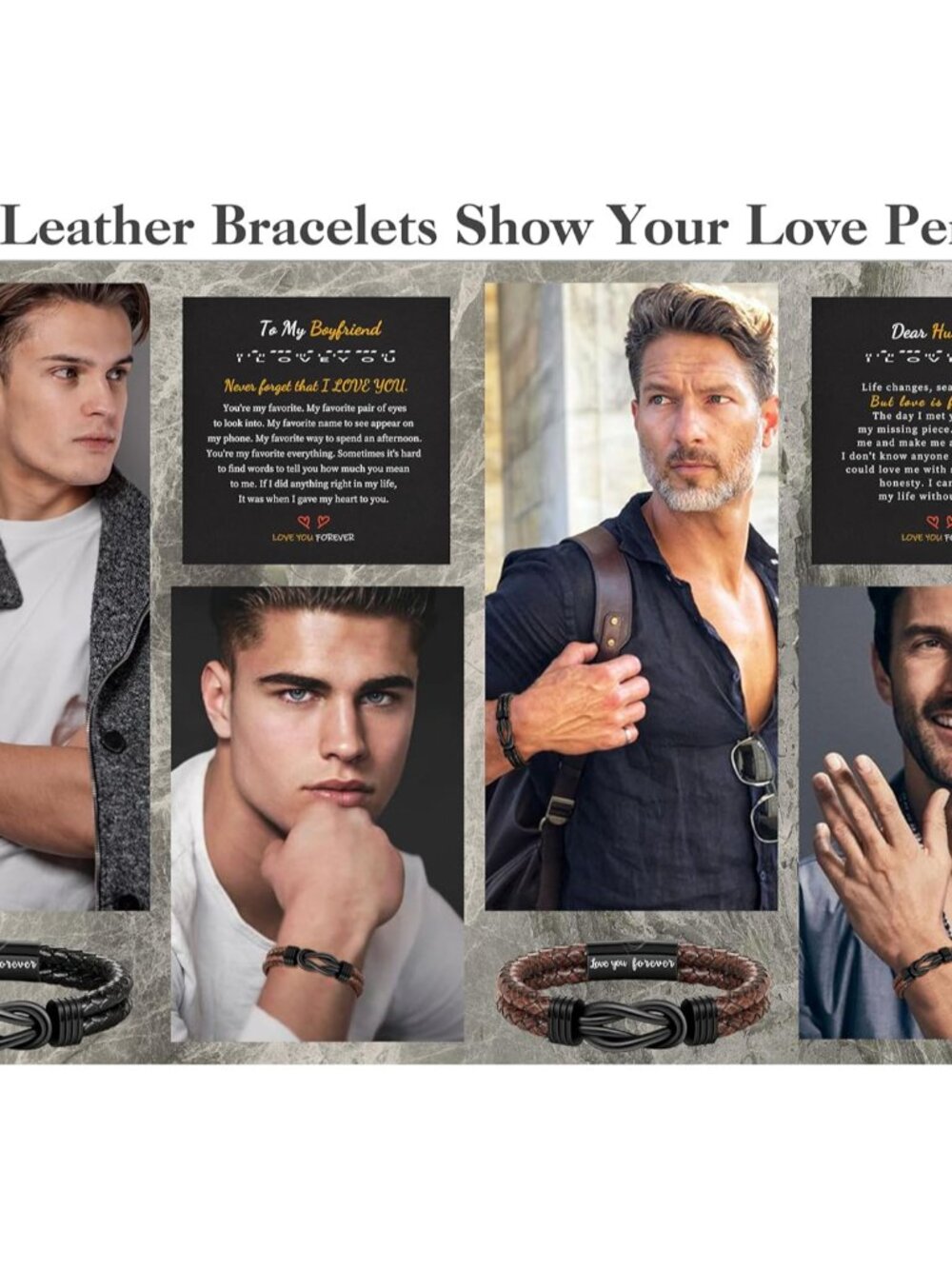 Gifts for Men, Fathers Day Bracelet Gifts for Boyfriend Leather Bracelets for Me - Picture 6 of 6
